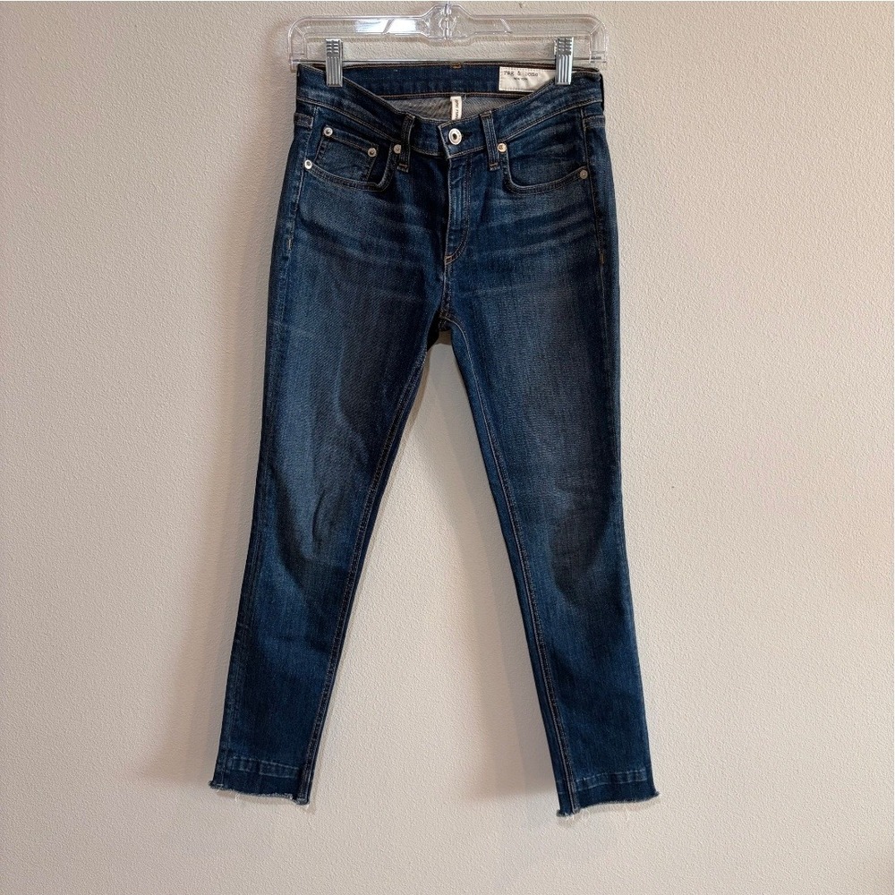 Rag & Bone Blair Ankle Skinny Jeans Womens 25 Blue Dark Wash Raw Hem Denim